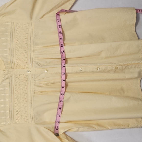 J Jill Pale Yellow Button Down Baby Doll 3/4 Sleeve Embroidered Blouse Size M - Picture 12 of 13